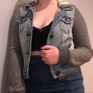 EXPRESS Cropped Denim Hoodie Jacket